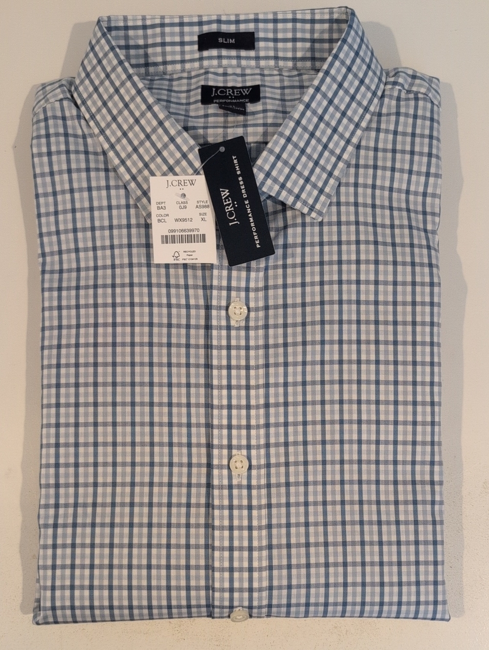 J. Crew Mens XL Slim Performance Long Sleeve Button Down Shirt Style #AS988 NWT
